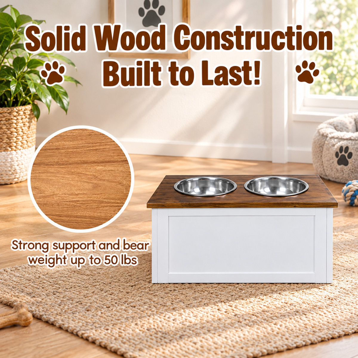 Wooden Pet Feeder Storage Stand