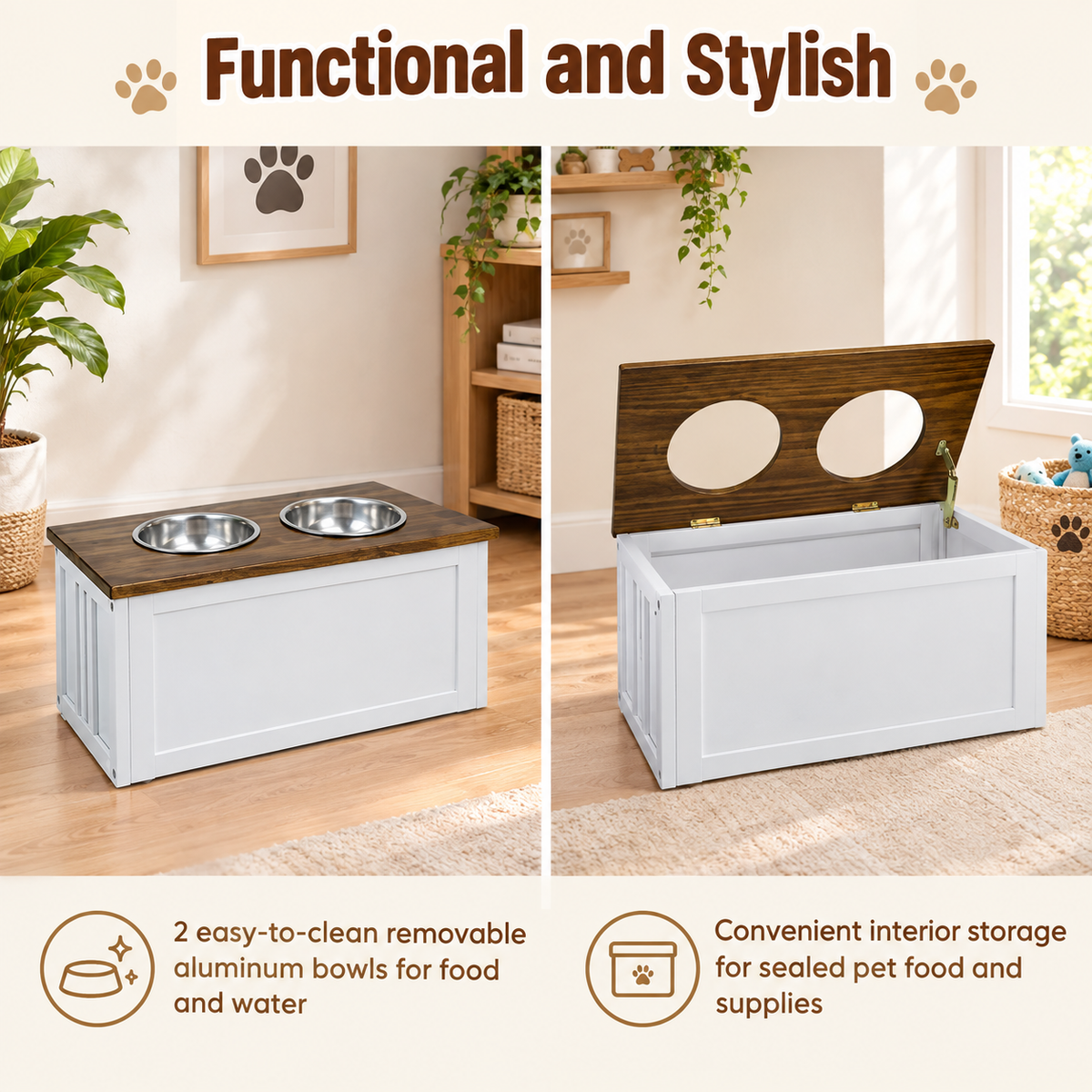 Wooden Pet Feeder Storage Stand